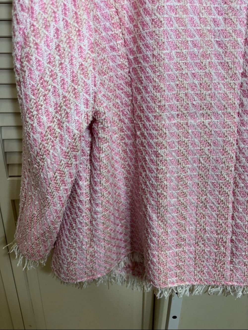 NWT Michael Simon Pink Tweed Ribbon & Pearls Fringe Jacket 3X - Picture 10 of 13